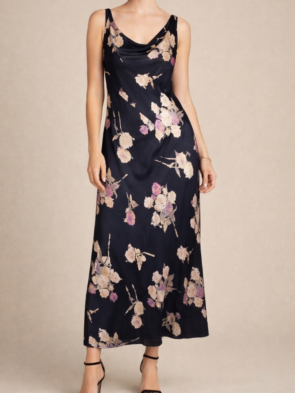 Jones New York Black Maxi Skirt with Cream and Pink Floral Print